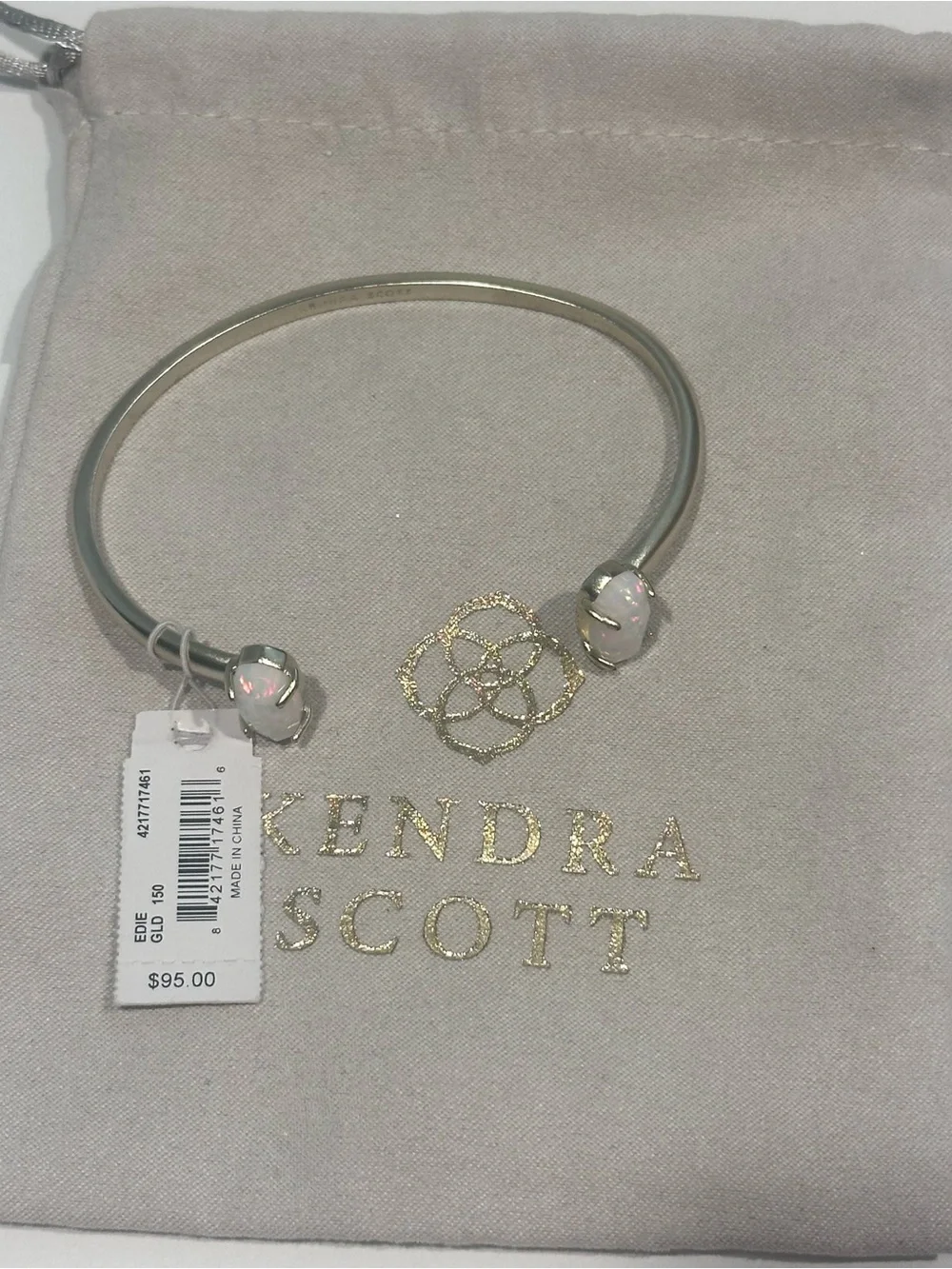 Kendra Scott Edie Silver Bracelet in White Kyocera Opal NWT